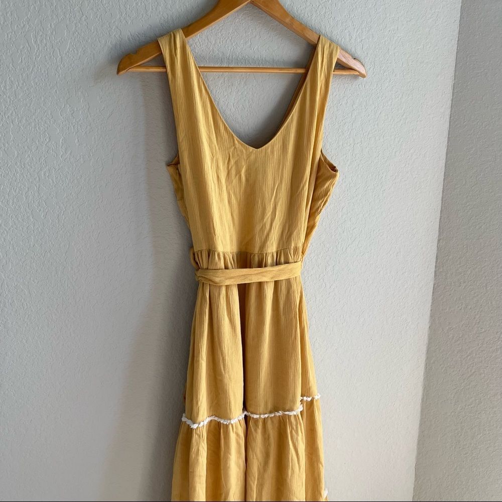 New Joie yellow sleeveless Tiered Maxi Dress Embroidered derail, v-neck - Picture 7 of 10